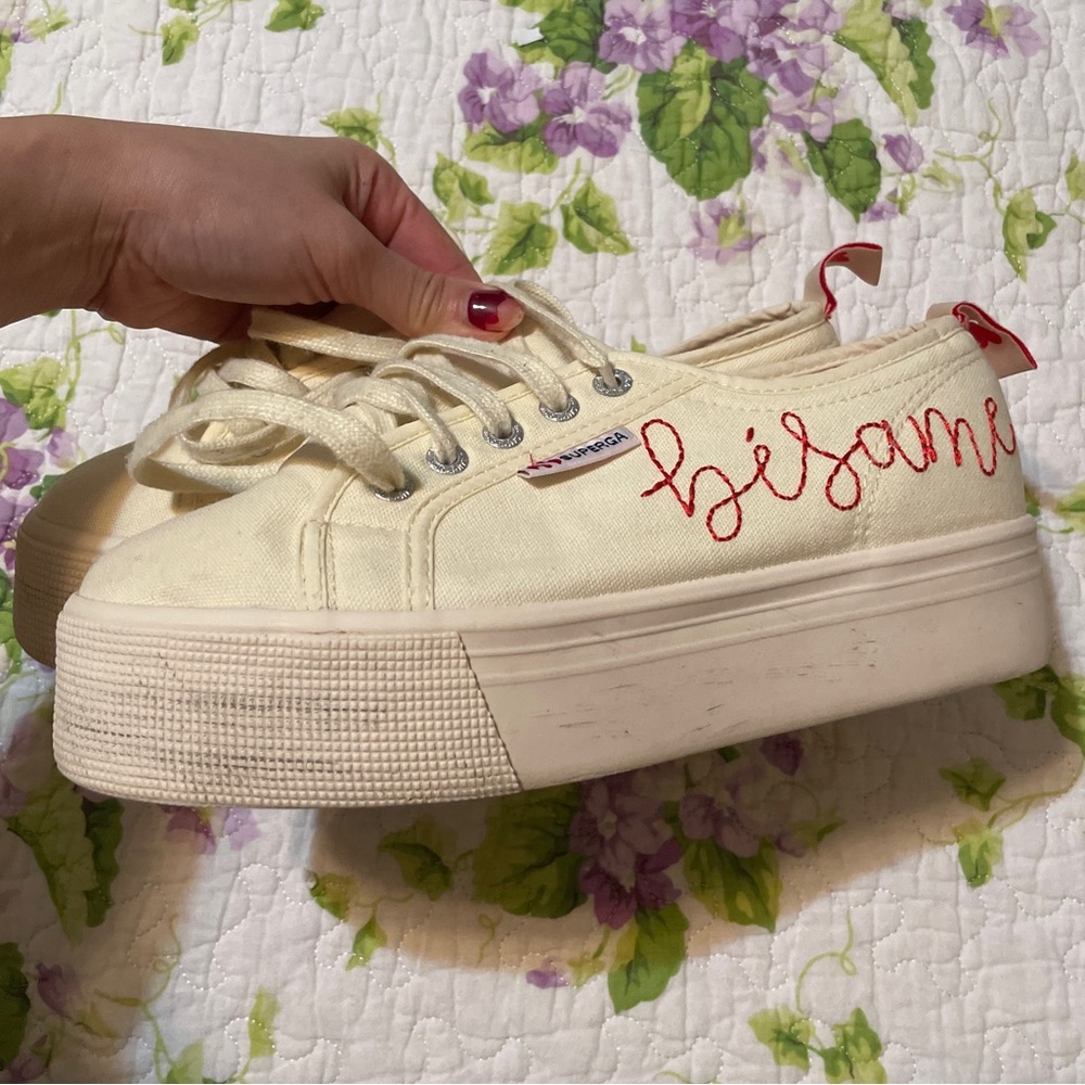 Superga Embroidered Besame Mucho Platform Sneakers